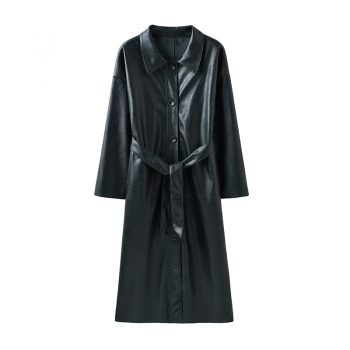 Women's Long Leather Coat