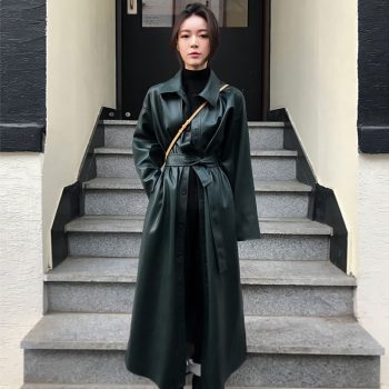 Women's Long Leather Coat
