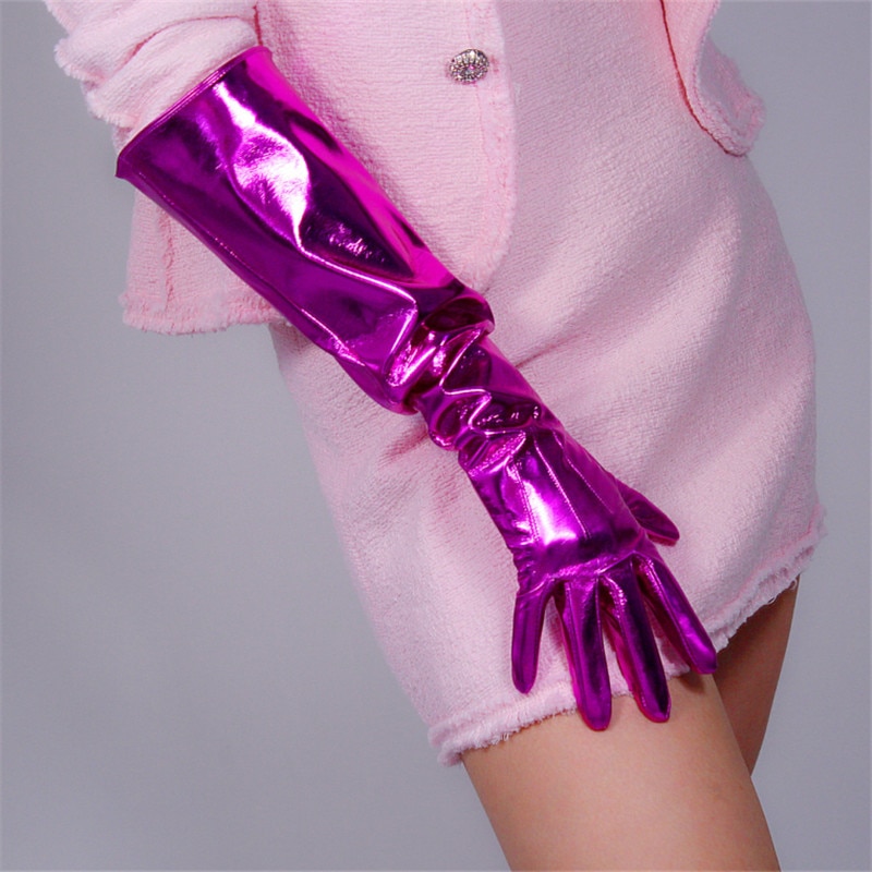 50cm Patent Leather Long Gloves Big Sleeve Lantern Sleeve Emulation Leather Bright Leather Bright Rose Red Female WPU12-50W