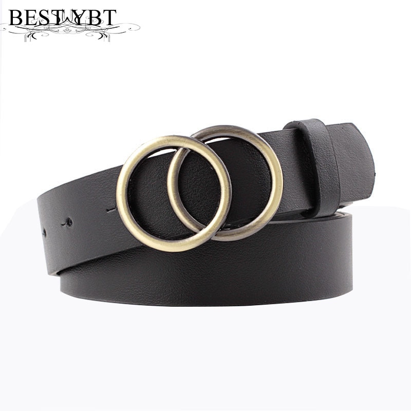 Best YBT Women Belt Imitation leather Alloy Pin Buckle Belt New Double Circle Button Belt Leisure Jeans Fashion Dress Women Belt