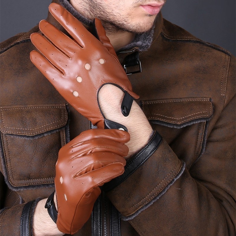 Genuine Leather Gloves Black Brown Winter Autumn Fashion Men Women Breathable Driving Sports Gloves Mittens For Male Female