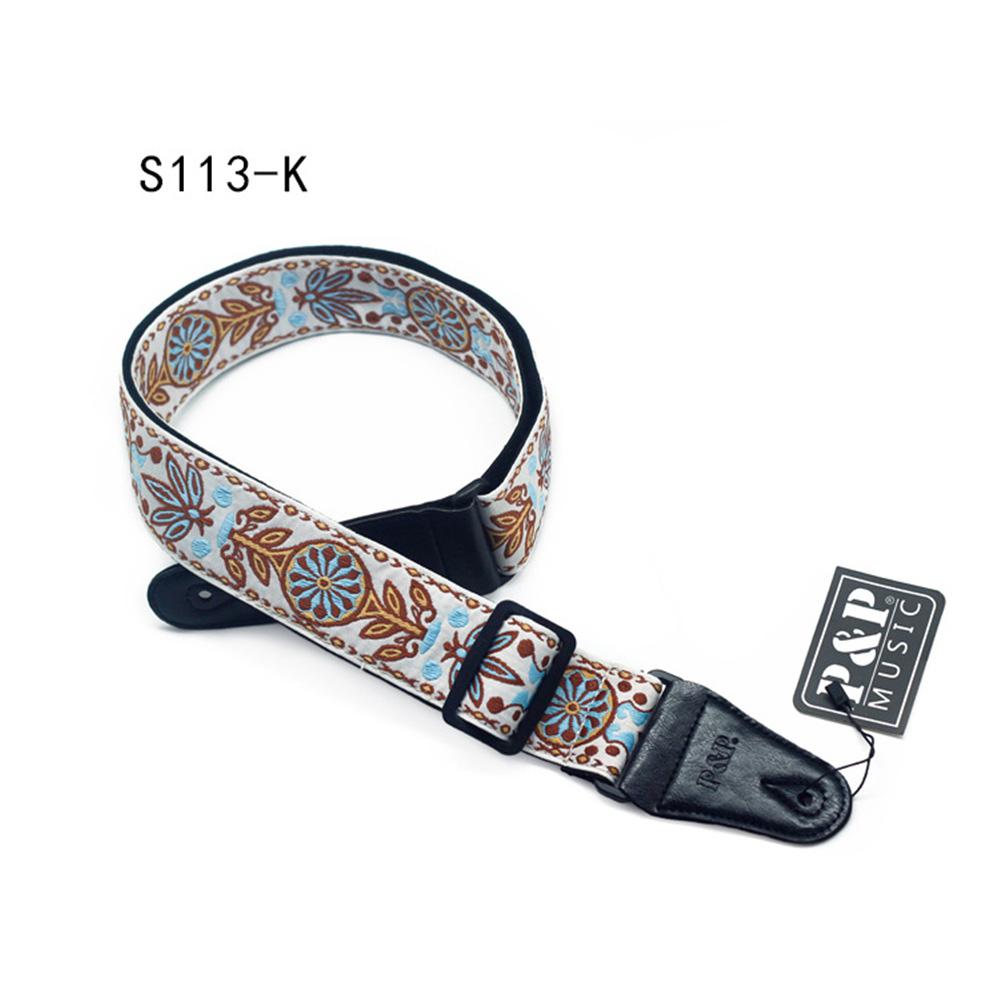 Guitar Strap Embroidery Belt Adjustable Jacquard Band with Leather End for Bass Acoustic Electric Folk Guitar Musical Instrument