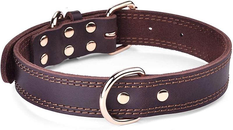 Benepaw Quality Genuine Leather Dog Collar Durable Vintage Heavy-duty Rustproof Double D-Ring Pet Collar For Medium Large Dogs