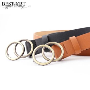 Best YBT Women Belt Imitation leather Alloy Pin Buckle Belt New Double Circle Button Belt Leisure Jeans Fashion Dress Women Belt