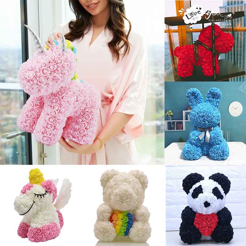 2023 Dog Panda Unicorn Teddy Bear Rose Soap Foam Flower Artificial Toy Birthday Valentines Christmas Gifts for Women