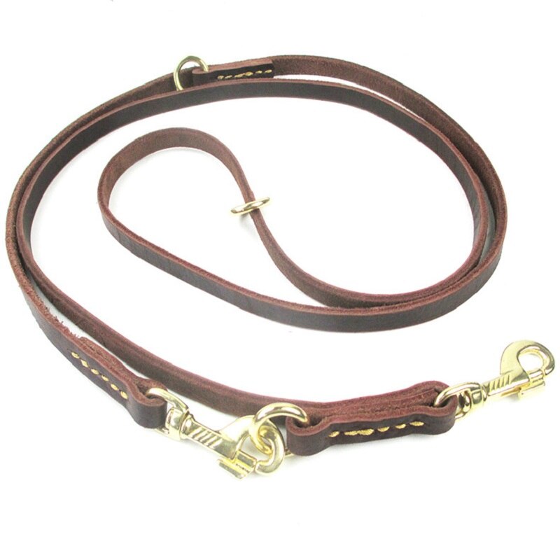 Multifunctional two Dog Leash Genuine Leather Double Leashes P chain Collar Adjustable Long Short pet Dog Walking Training Leads