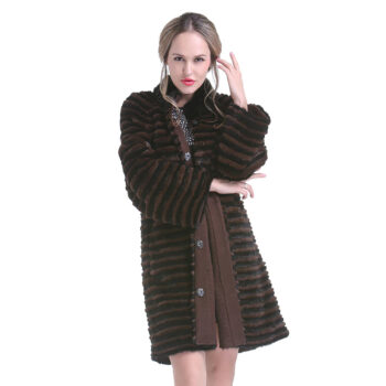 Stylish Winter Women's Mink Coat: Genuine Mink Fur with Real Leather, Long Length, and Rabbit Fur Jacket Accents