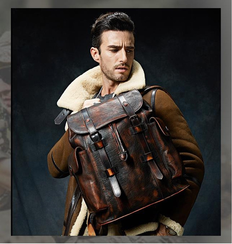 Vintage Style Men's Leather Backpack