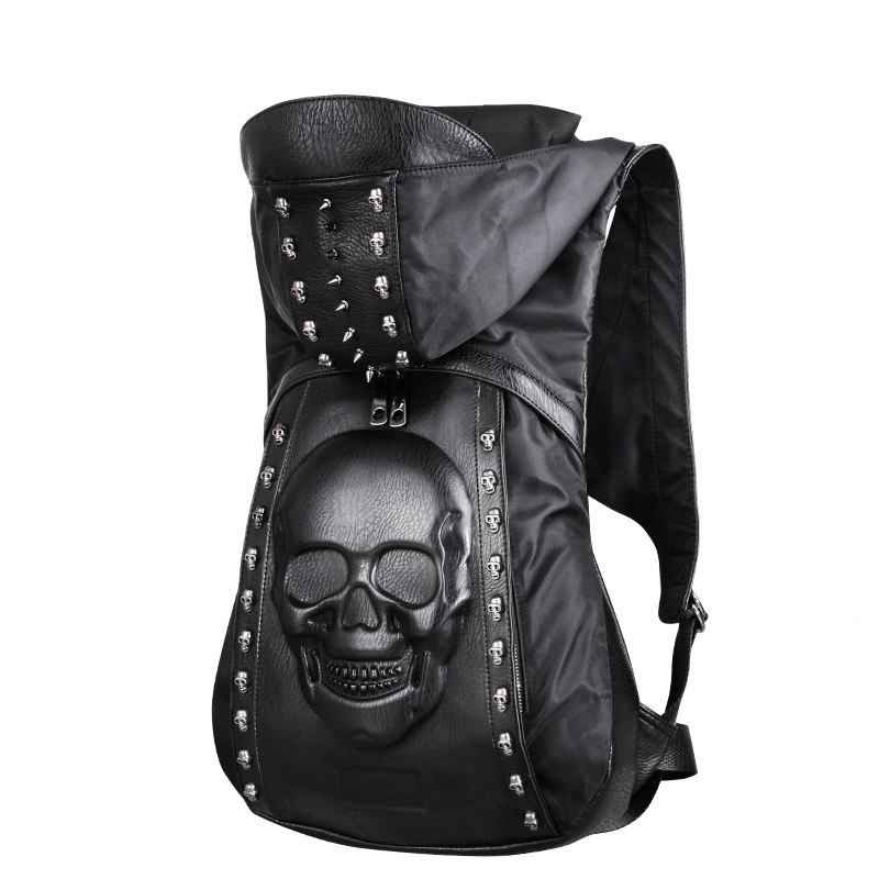 Fashion Skull PU Leather Backpack with Hood