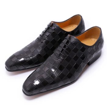 LUXURY ITALIAN LEATHER SHOES MEN NEW FASHION PLAID PRINTS LACE UP BLACK BROWN WEDDING OFFICE SHOES FORMAL OXFORD SHOES FOR MEN