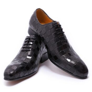 LUXURY ITALIAN LEATHER SHOES MEN NEW FASHION PLAID PRINTS LACE UP BLACK BROWN WEDDING OFFICE SHOES FORMAL OXFORD SHOES FOR MEN