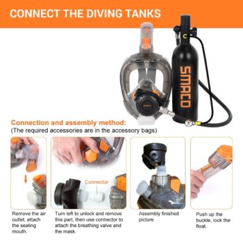 SMACO S400Pro Scuba Diving Equipment Snorkel Mask Diving Gear for Diver Mini Oxygen Tank Cylinder Underwater Breathing Device 1L
